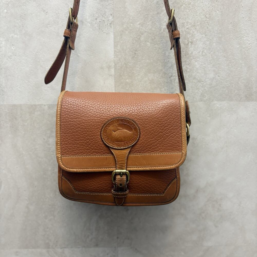 Vintage Dooney & Bourke All Weather Leather Small Surrey Bag Saddle British Tan